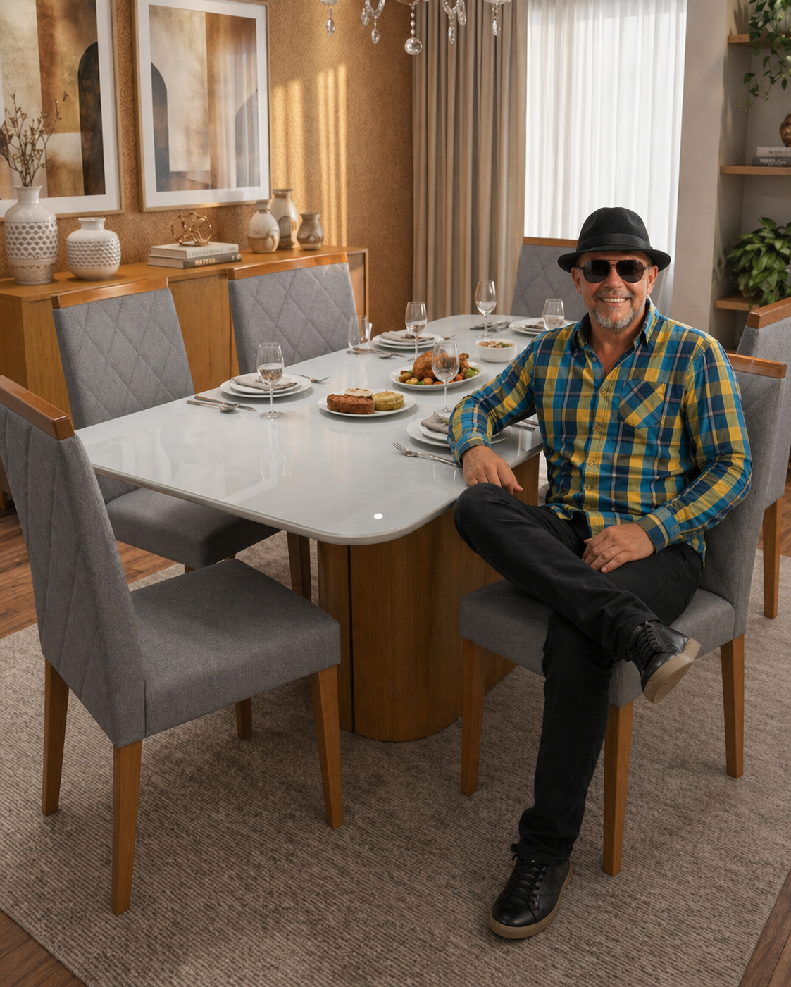 Mesa 1.80m com 6 cadeiras madeira maciça