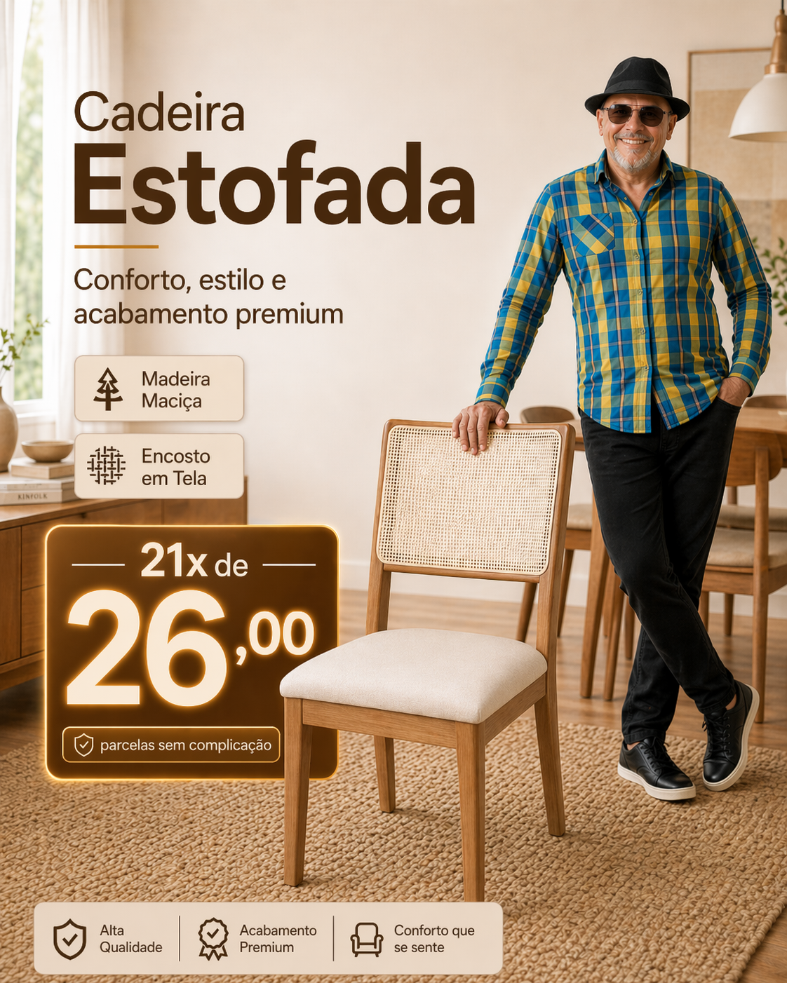 Cadeira Tela Madeira Maciça