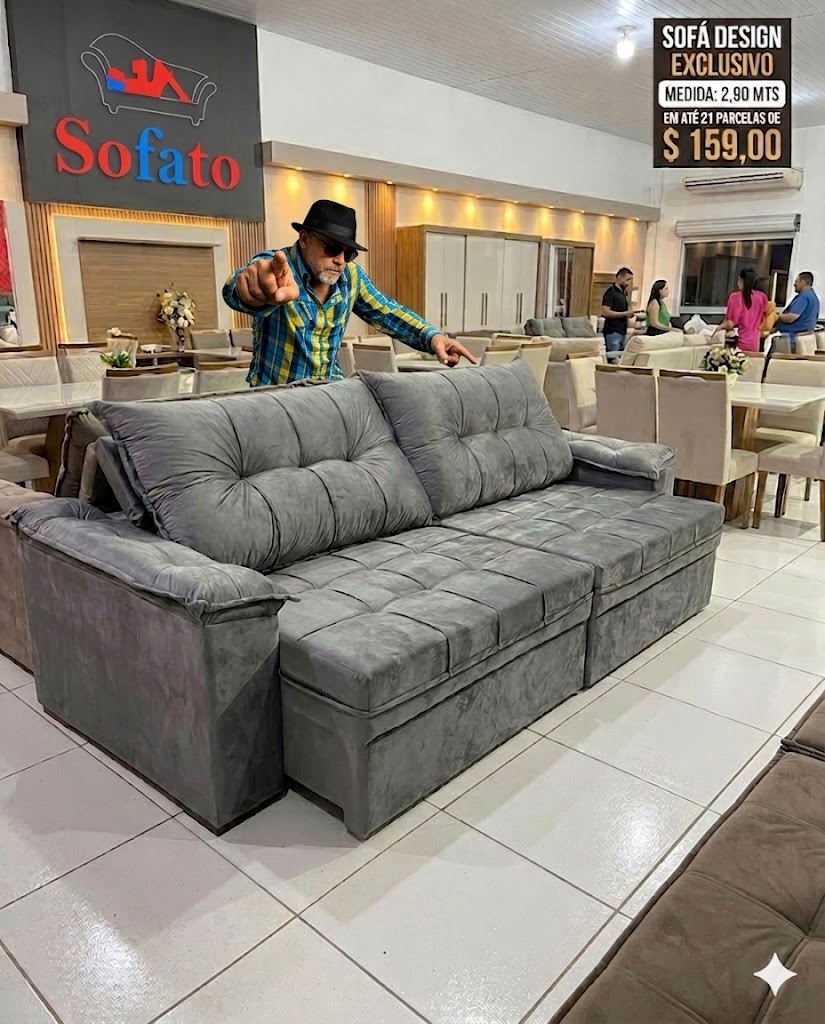 Sofá Profeta 2.90m Cinza Veludo